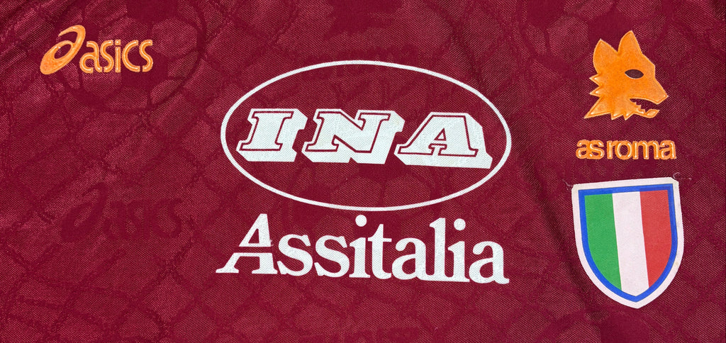 As Roma 1995/96 Home Asics Football Shirt Large