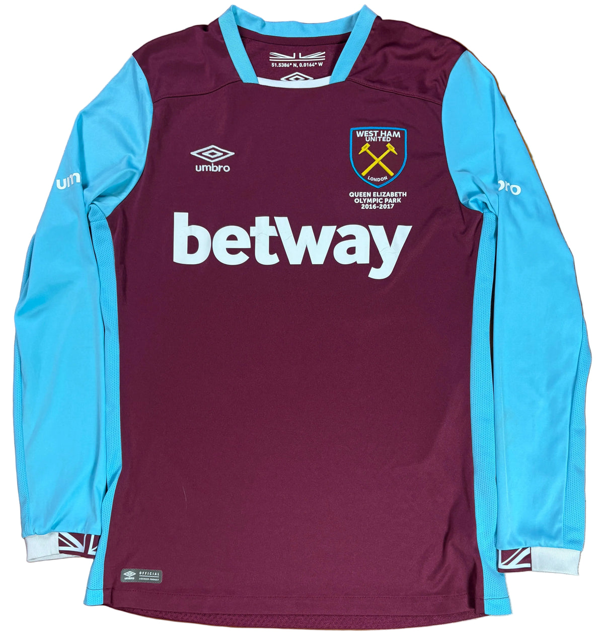 West Ham 2016/17 Home Umbro Football Shirt Large Rice 41